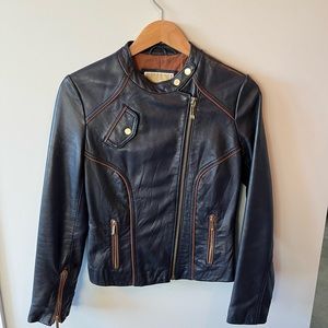 Michael Kors Navy and Brown Leather Jacket